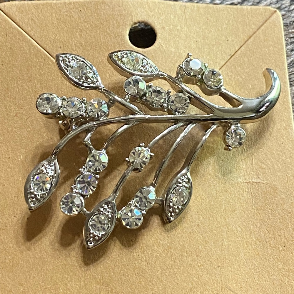 Sparkling Rhinestone Silvertone Brooch Pin